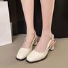 Fashion High Heels Women's Sandals Square Toe Buckle Pumps Fad Slingback Shoes 2025 Summer New Brand Chunky Shallow