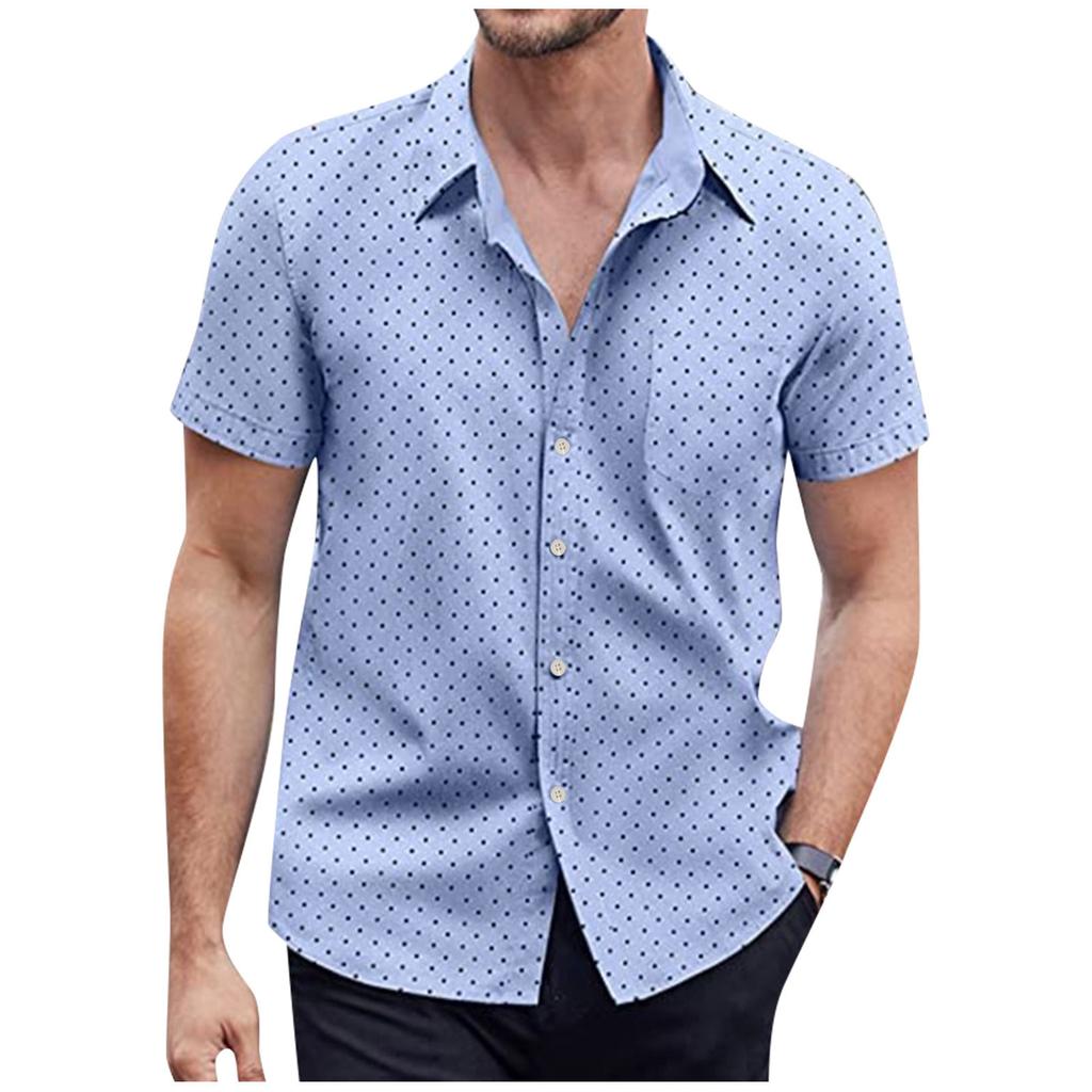 Short Sleeve Button Shirt Men'S Casual Short Sleeve Shirt Loose Shirt With Pocket