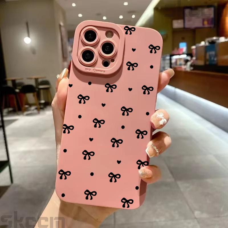 Black Bow Pattern Phone Case For iPhone 16 15 14 11 Pro Max 12 13 Mini XS XR X 8 7 16 Plus Shockproof Soft Silicone Bumper Cover