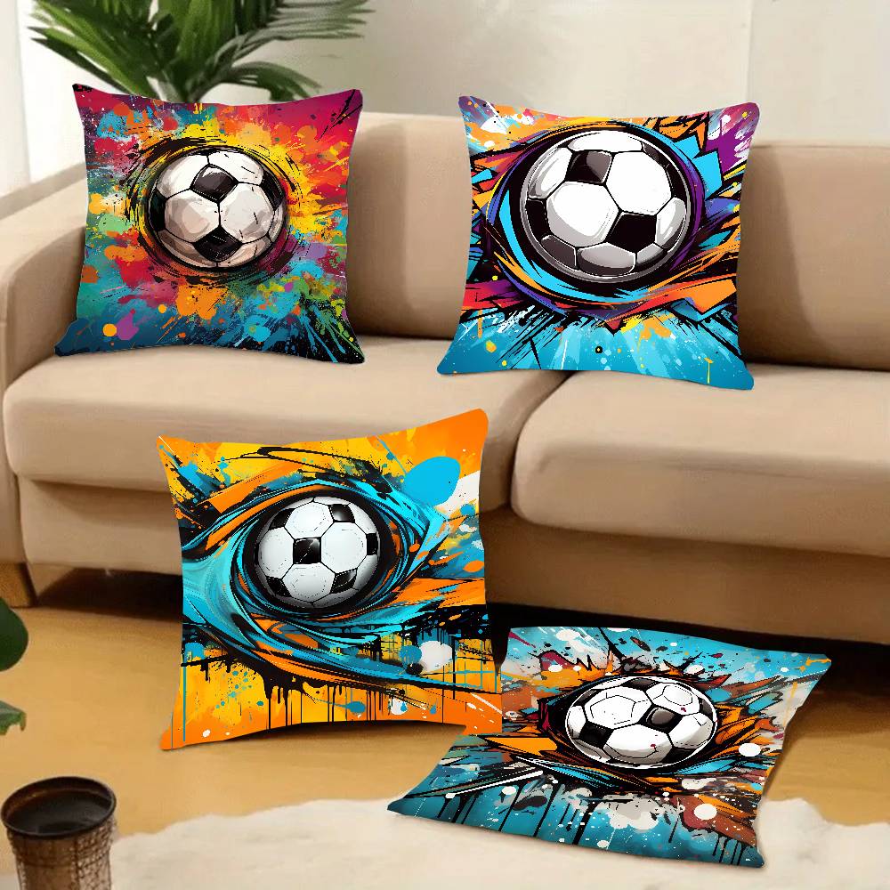 New Football Print Pillow Case Sofa Decorative Home Double-sided Printing Short Plush Cushion Pillow Cover Holiday Gift