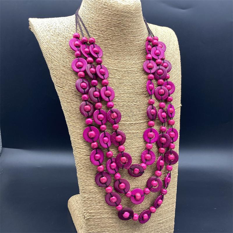 Retro Ethnic Beaded Wood Necklace - In Stock