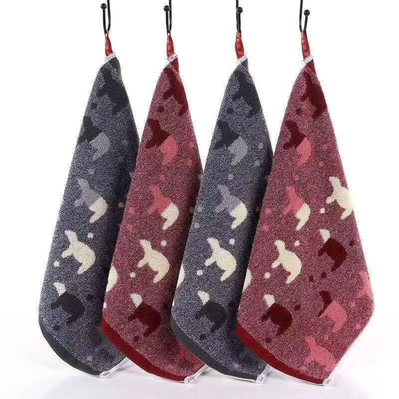Cartoon Puppy Bear Quick-Drying Jacquard Hand Towel, 100% Cotton, 25x25 cm.