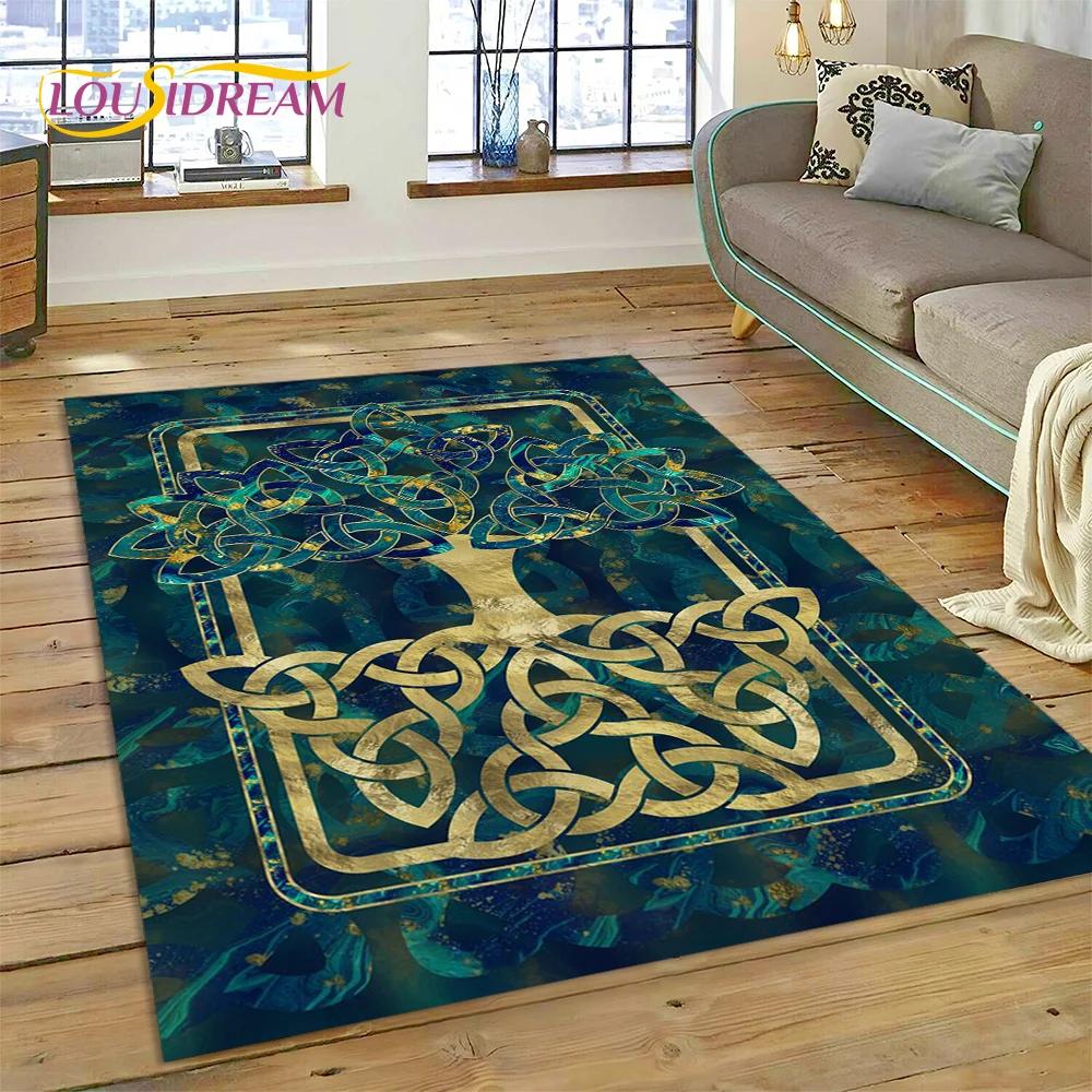 Doğa Yaşam Ağacı İskandinav Mitolojisi Yggdrasil Halı Kilim Ev Oturma Odası Yatak Odası Kanepe Kapı Paspası Dekor, Çocuk Kaymaz Zemin Paspası