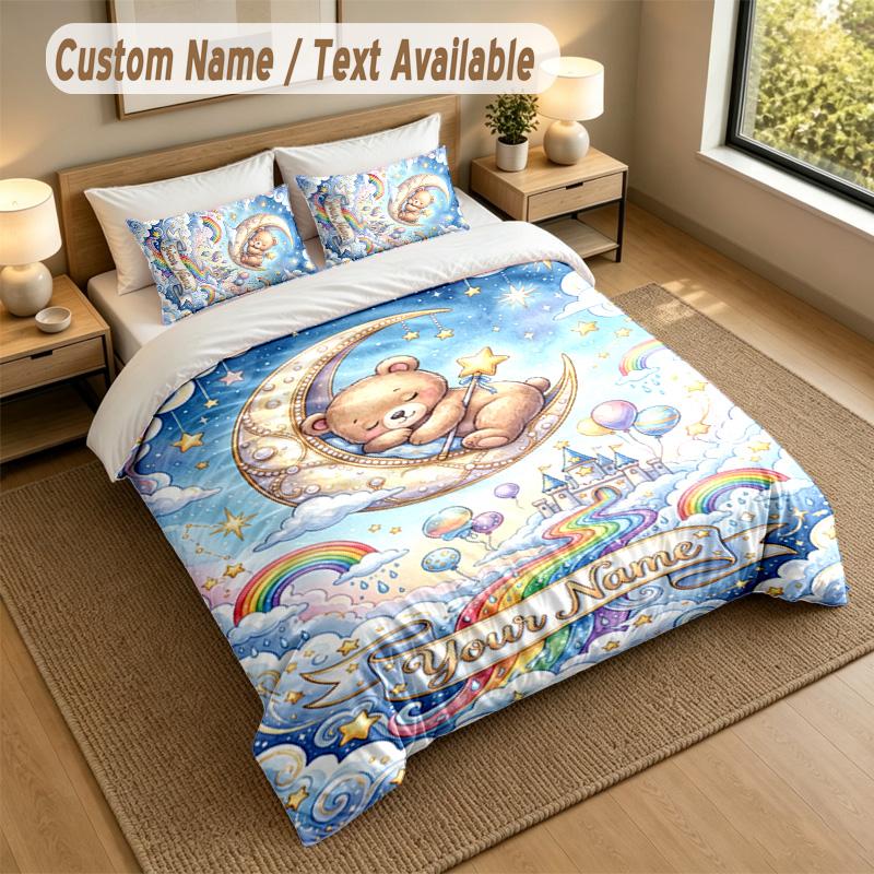 Bear Panda Theme Personalized 3Pcs Bedding Set Custom Text & Name 1 Sheet 2 Pillowcases Household Bedding 1pc