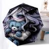 Gothic Doll, Teddy Bear Themed Automatic Opening and Closing Umbrella, Compact Travel Umbrella, Lightweight and Portable, Suitable for Beach