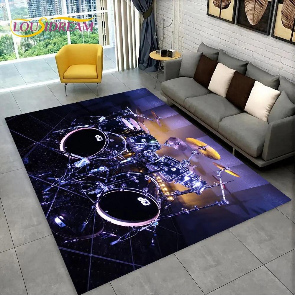 Drum Kit Music Instruments Drum Set Area Rug,Carpet for Home Living Room Bedroom Sofa Doormat Kitchen Decor,Non-slip Floor Mat
