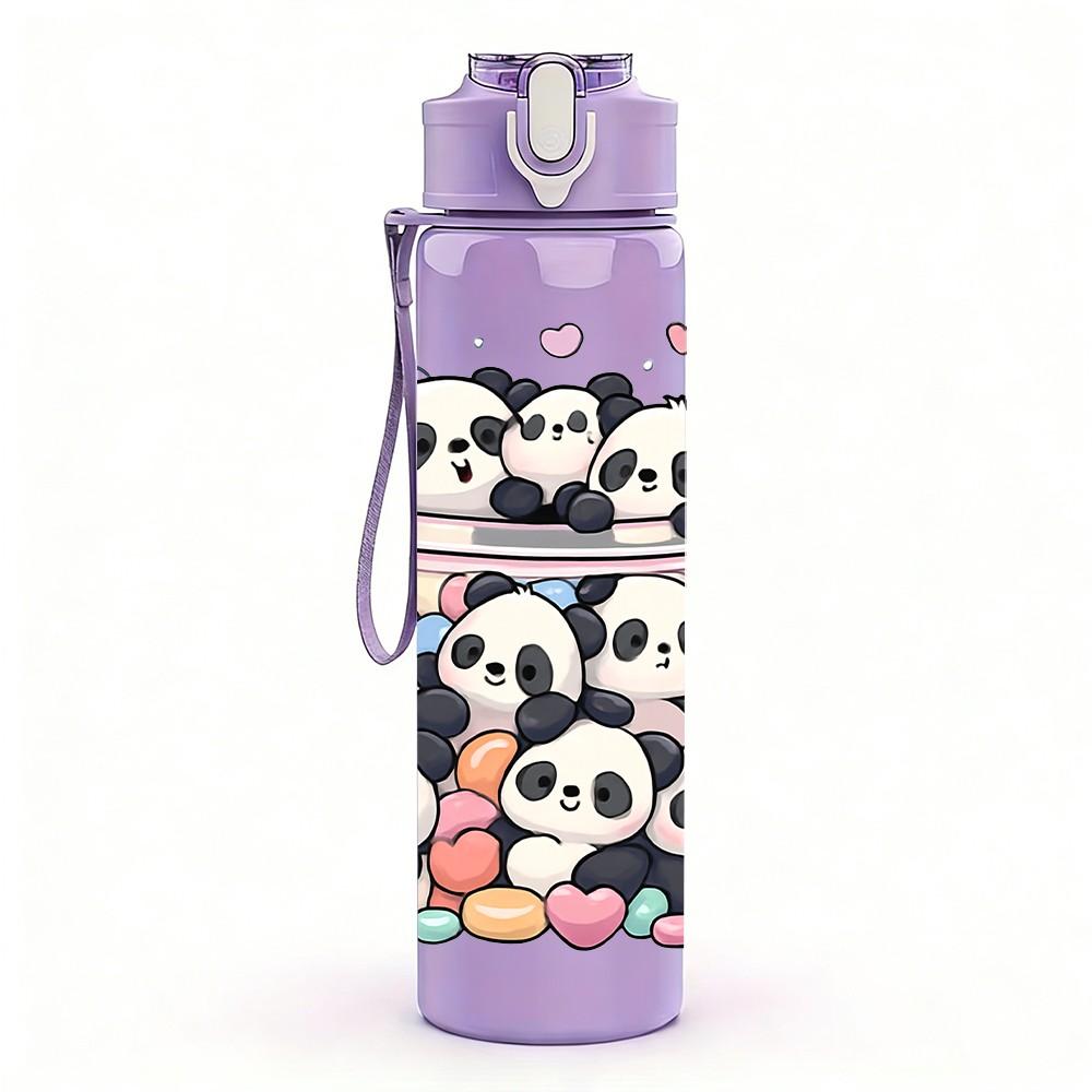 1PC Panda Bear Group Family Cartoon Print 750ml Color Plastic Sports Water Bottle Leakproof Flip Straw Lid Suitable for Sports Office Home Use