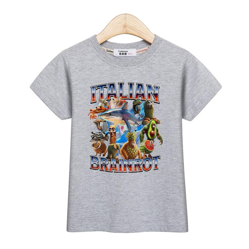 Children Summer Shirt Italian Brainrot Cartoon T-shirt for Boys AI Printed Top Short Sleeved Tees