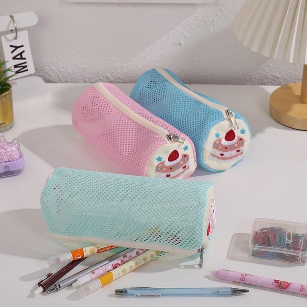 Large Capacity Cylinder Pencil Pouch Korean Style Stationery Bag Cake Embroidery Pen Bag School