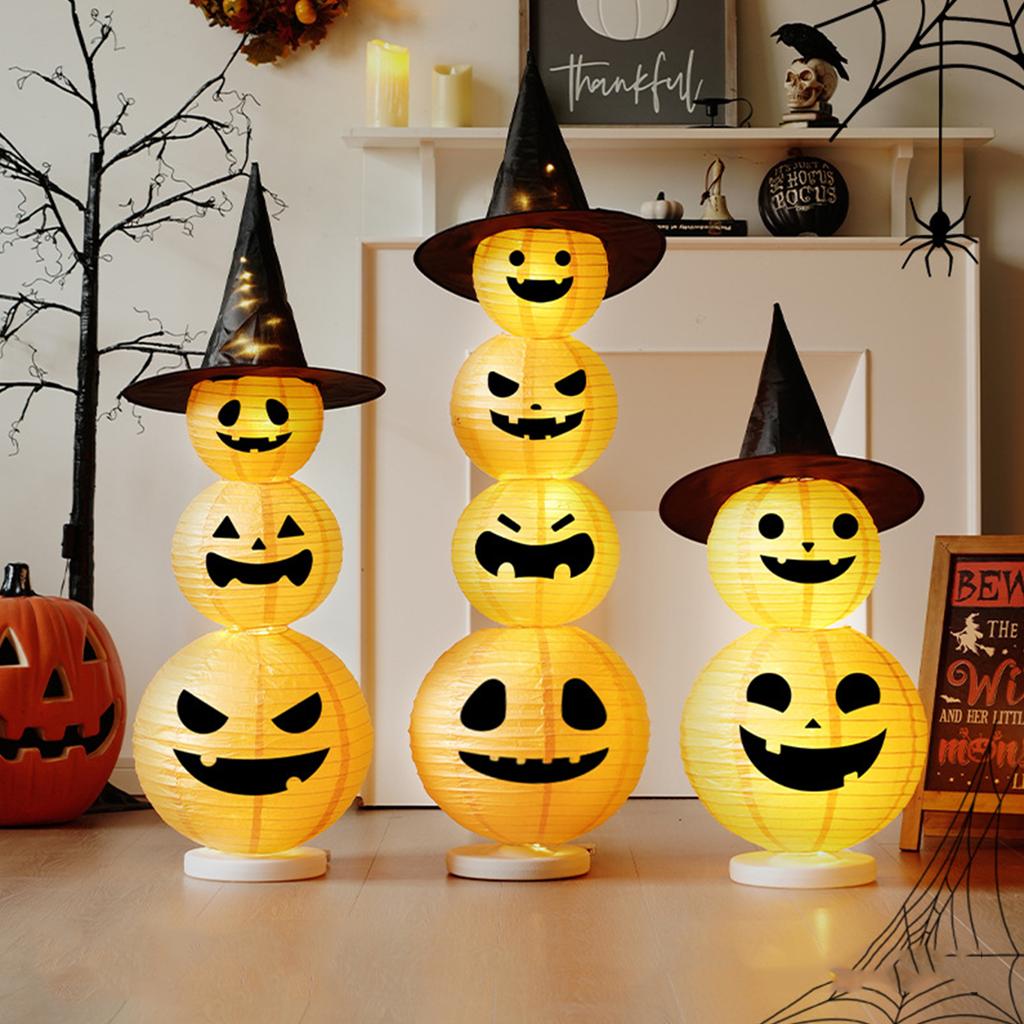 Halloween Decorative Pumpkin Paper Lantern W/ Witch Hat Halloween Pumpkin Light Jack-O-Lantern Pumpkin Light for Parties Outdoor