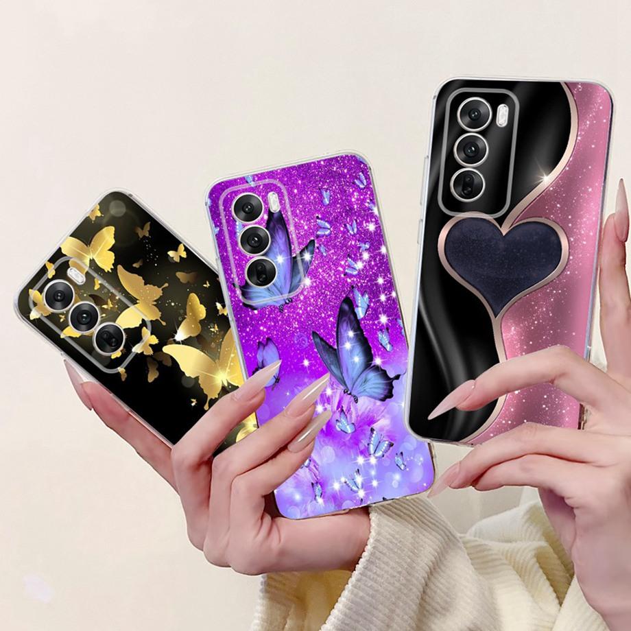 Soft Clear Silicone Back Cover For Oppo Reno12 Pro CPH2629 Phone Case Marble Butterfly Capa For Reno 12 12Pro 5G CPH2625 Capa
