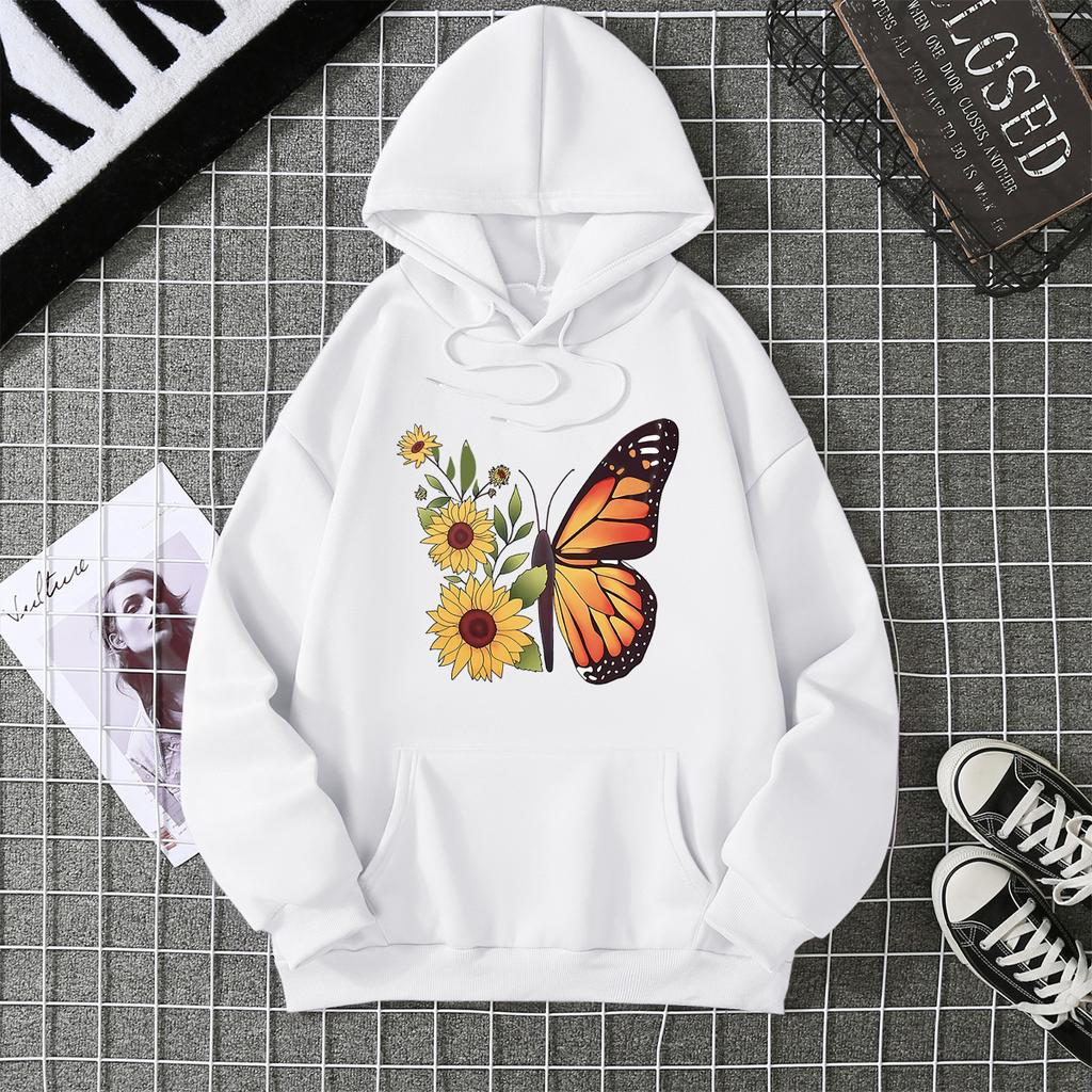 Winter Women's Hoodie Solid Color Print Unisex Style Double Pockets Sweatshirts Outerwear Plus-Size Women's Clothing