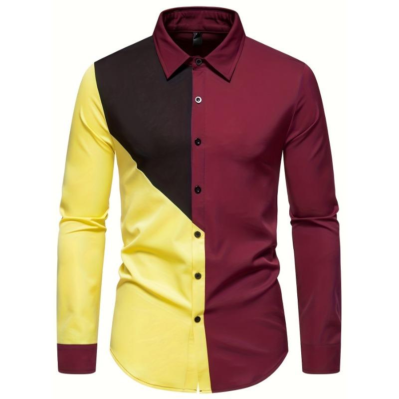 [Trendy Long-Sleeved Shirt] European Size Men's Trendy Long-Sleeved Shirt With Color Matching Lapel Casual Shirt