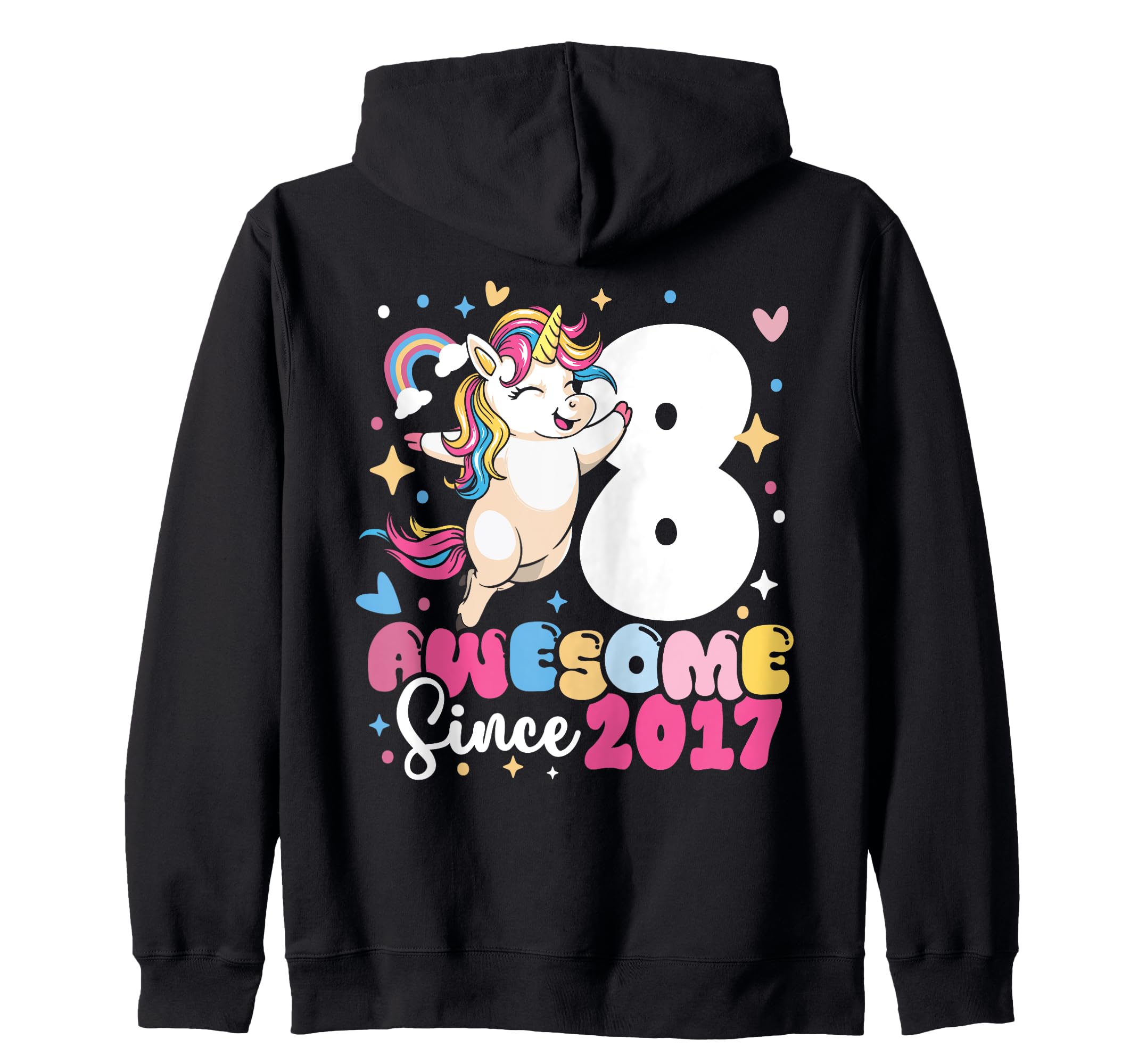 8th Birthday Unicorn Awesome Since 2017 8-Year-Old Kids Zip Hoodie