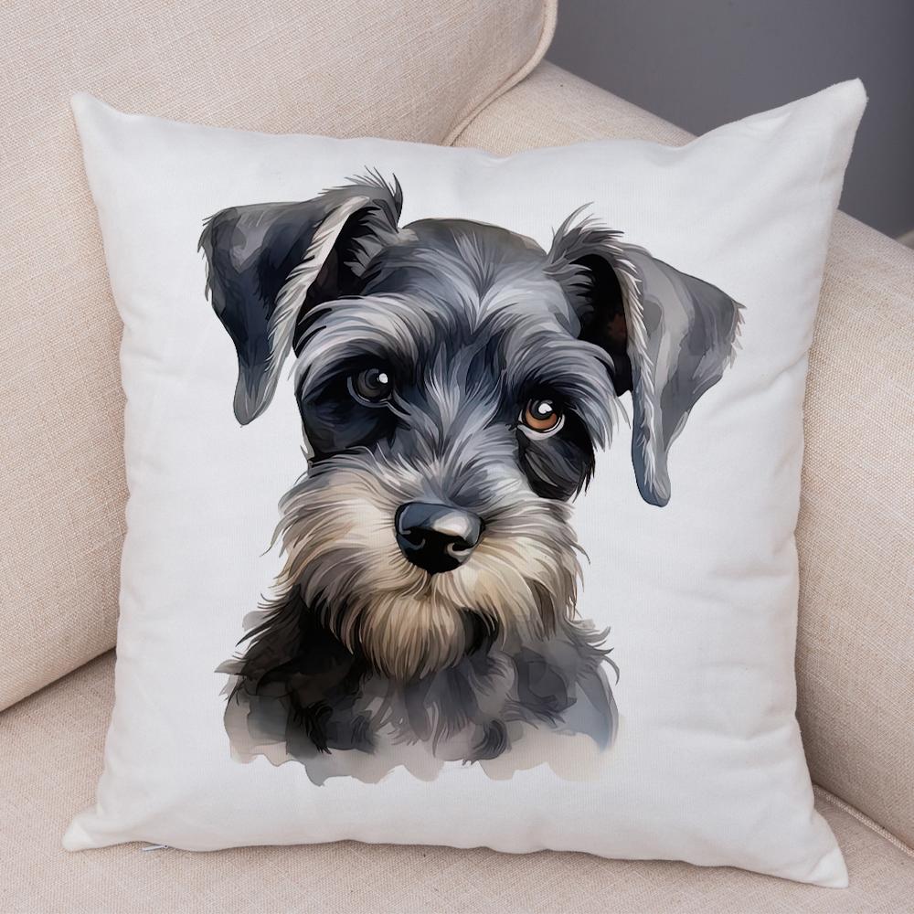 Roztomilý povlak na polštář s mini kníračem pro domácnost, oboustranný potisk, dekorace, kreslený mazlíček, zvíře, na pohovku, do auta, povlak na polštář, měkký plyšový povlak na polštář