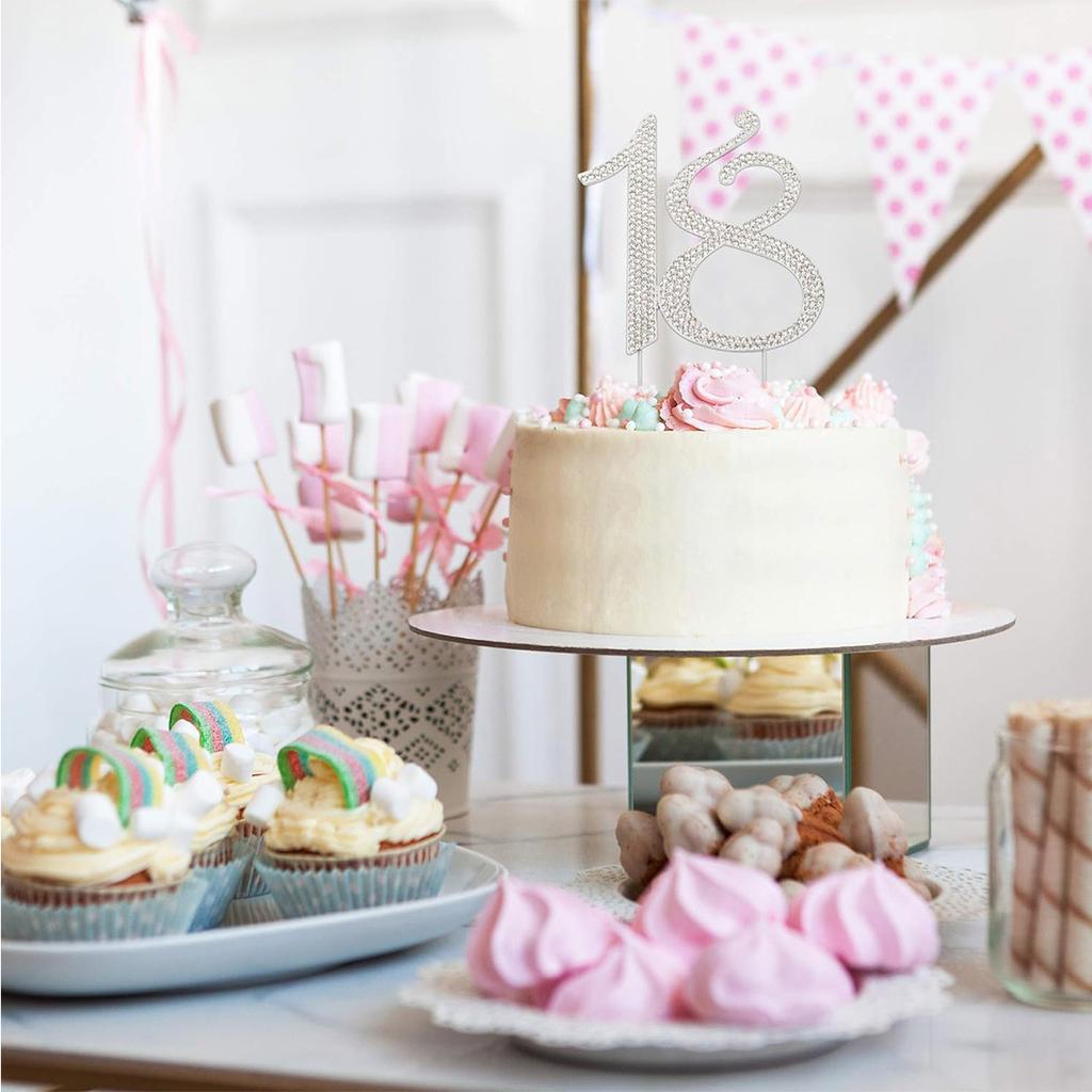 18 Cake Topper - Premium Silbermetall - 18. Geburtstagsparty Funkelnde Strass-Dekoration Macht ein Großartiges Mittelstück