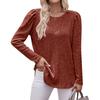 Women's Winter Tops Long Sleeve T-Shirt Round Neck Solid Color Fashion Button Tops