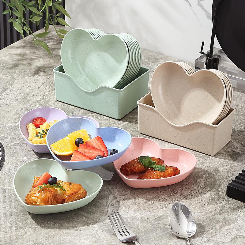 Creative Plates, Snacks, Simple Plates, Thickened Anti-Drop Spitting Bone Saucers, Plastic Fruit Plates, Love Shapes, Drop-Resistant Plates
