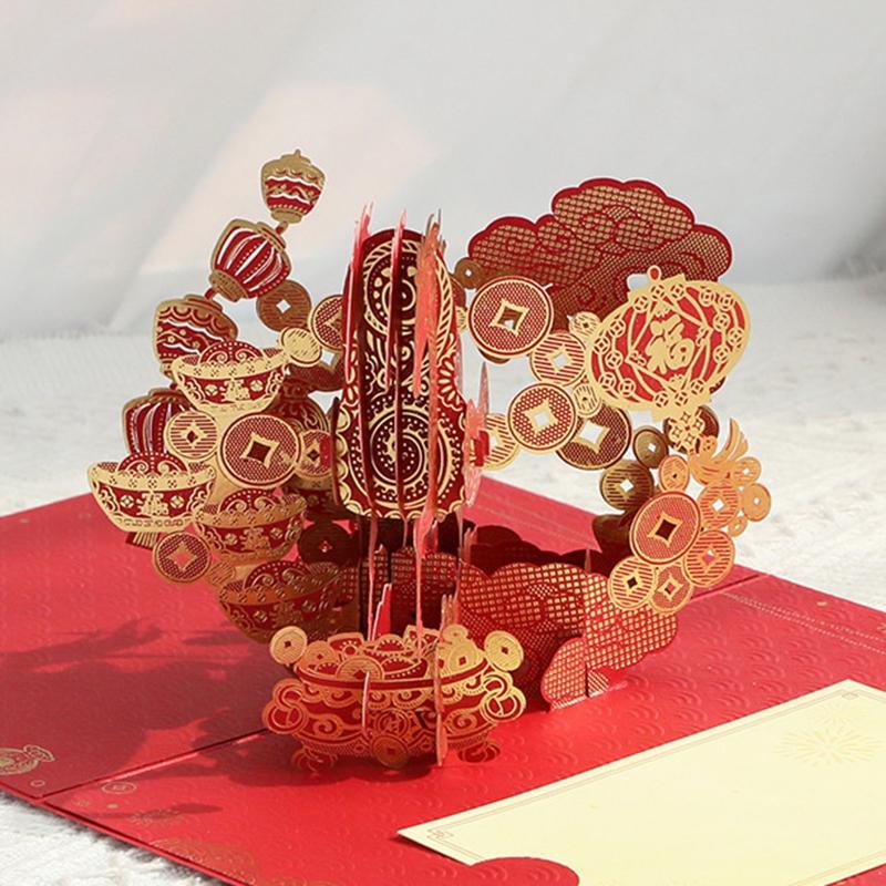 Felicitare 3D Anul Nou Lunar 2026 cu Design Cal Auriu Include Felicitare și Plic Simbolizând Noroc și Bogăție