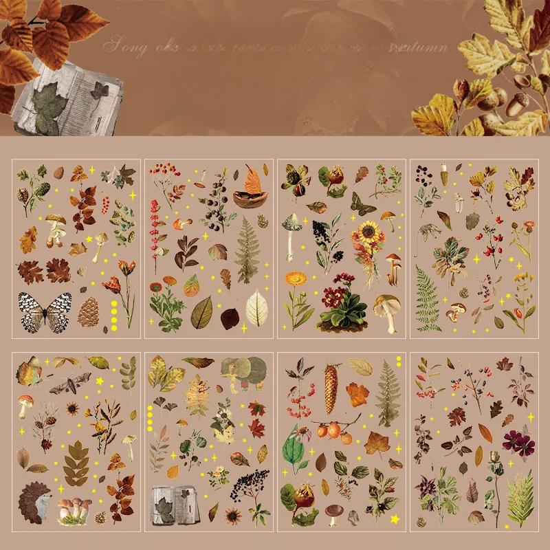 Four Styles Retro Autumn Leaf Stickers Used for Creative Decoration of Handwritten Diary Clipart Used for Decorating Diary Items