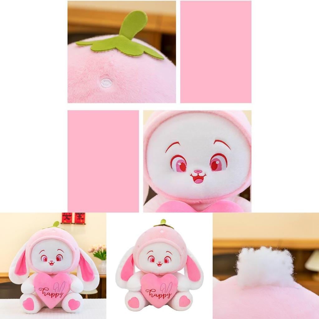 Adorable Strawberry Heart Rabbit Plush Doll Soft Stuffed Animal Gift For Friends