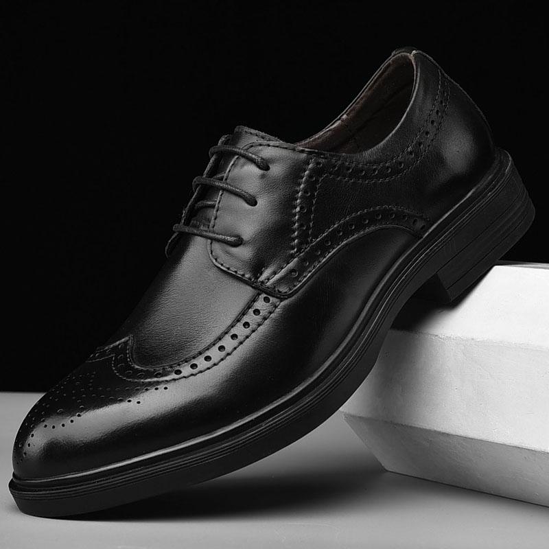 Fashion Men Genuine Cow Leather Brogue Wedding Business Mens Casual Flats Shoes Luxury Brand Oxford Shoes for Men's Shoes Platform Shoes