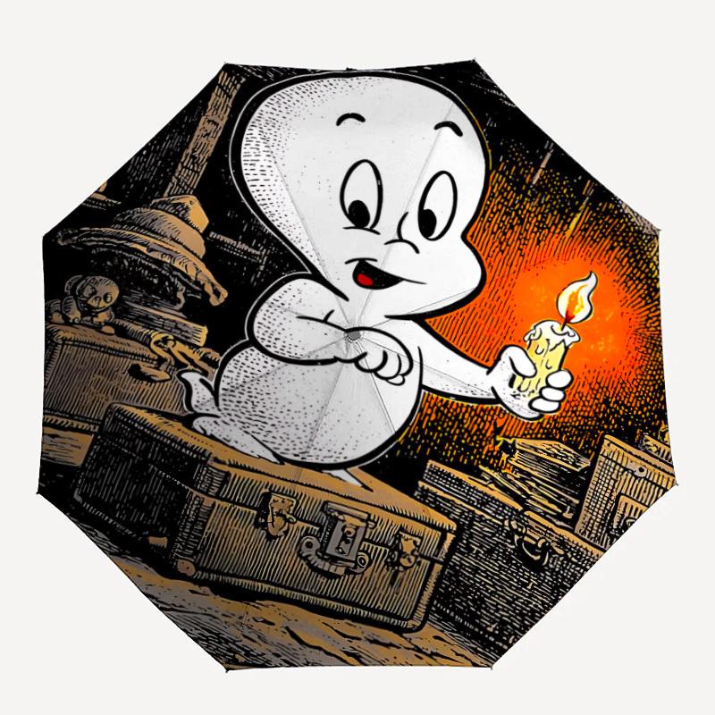 1PC Casper the Friendly Ghost Automatic Folding Umbrella - Compact 8-Rib Design, Durable Plastic & Iron, Daily Use F010633