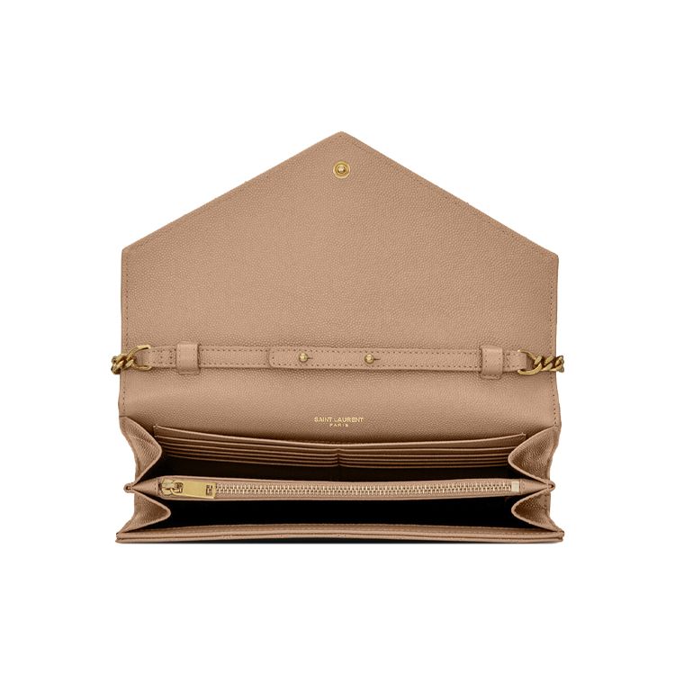 Saint Laurent Ysl Monogram Gold Logo Grainy Embossed Quilted Chain Leather Wallet Shoulder Bag Women bags Dark-Beige 620280-BOW91-2721
