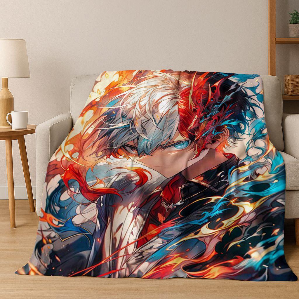 Anime My Hero Academia Deku Katsuki Cartoon Flannel Blanket,Cozy Soft Throw Blanket for Home Bedroom Bed Sofa Picnic Cover Kids