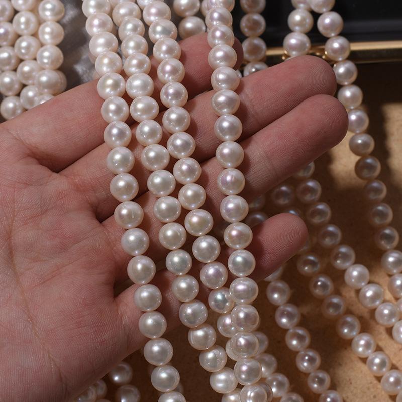 7Mm nearly round natural freshwater pearl work in progress necklace strong light bare bead DIY handmade bead material