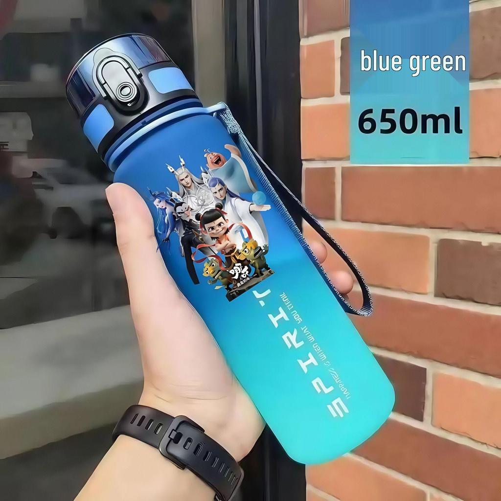 Nezha Student Water Bottle: Portable, Food-Grade Plastic for Direct Drinking, Unisex School Cup