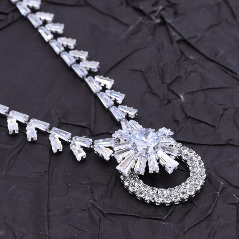 Elegant Dazzling Rhinestones Stud Earrings And Pendant Necklace Set Lightweight Alloy Jewelry For Party Or Daily Wear