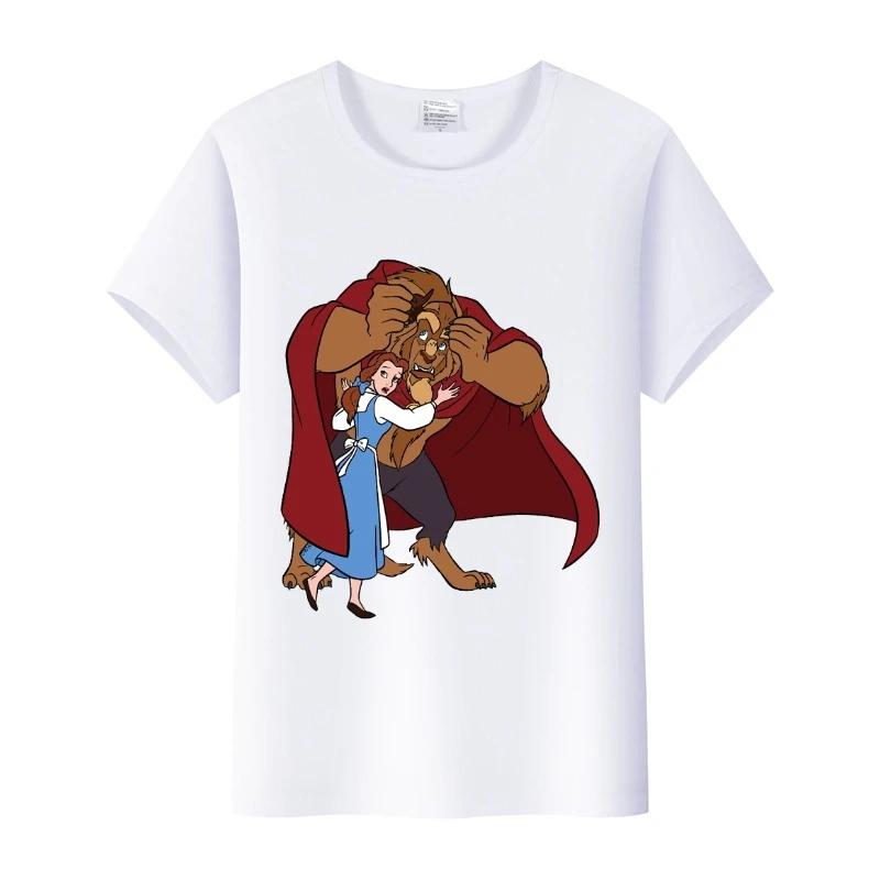 Cartoon Princess Summer Short Sleeve Tee Beauty and The Beast Tops Shirts T-Shirts Sweet Clothes Blouse Unisex