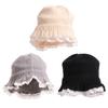 Lace Trim Women Bucket Hat Yarn Beanie Hat Sweet Knitted Fisherman Hat  Girl