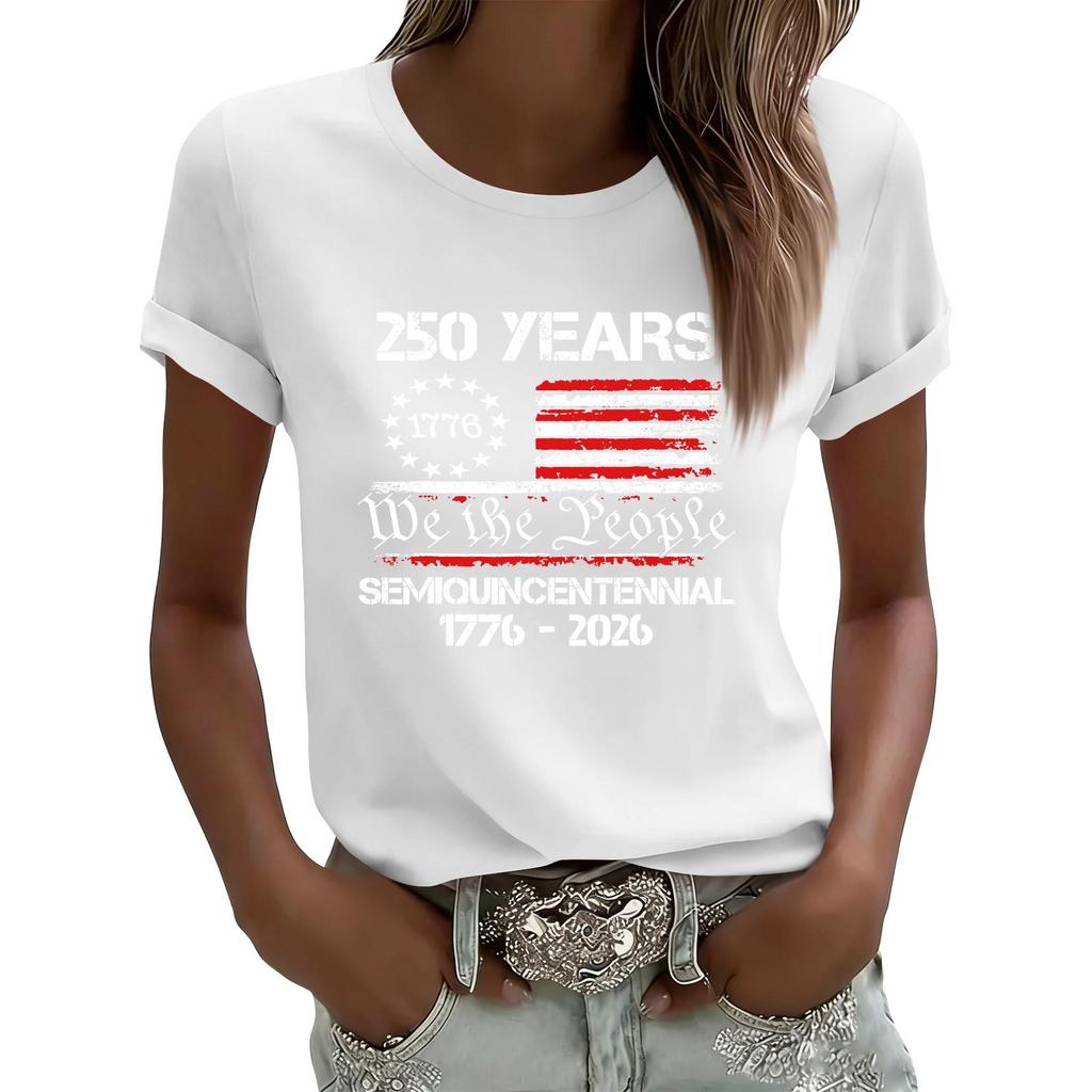 Dámské ležérní tištěné tričko s kulatým výstřihem, svetr s krátkým rukávem