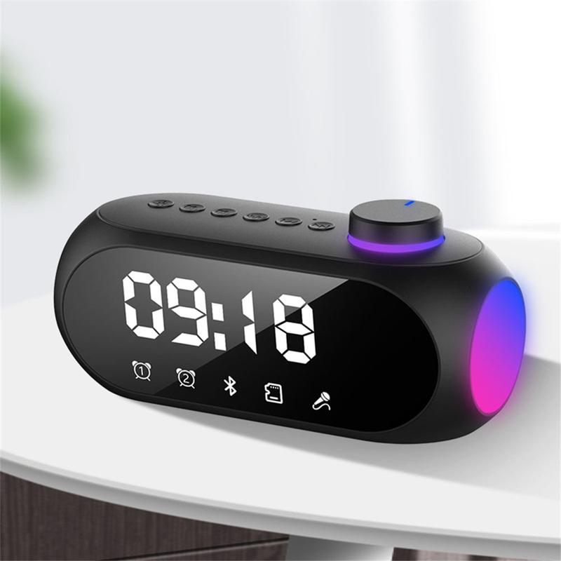 Portable Mini FM Radio Receiver Hifi Sound RGB Bluetooth Speaker with Clock Dual Alarm Clock Support Handsfree Calls