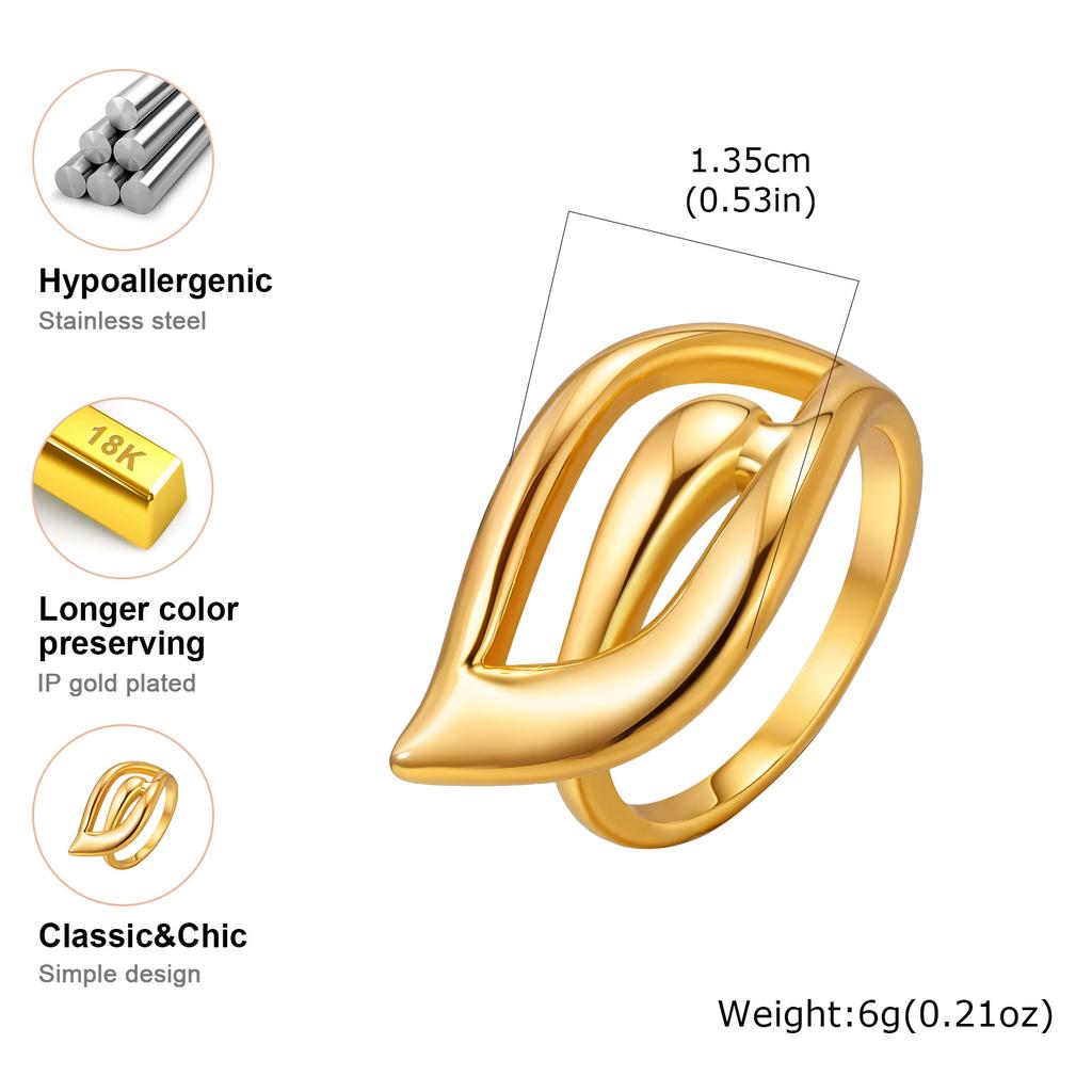 Minimalist Stainless Steel Hollow Geometric Ring for Women Wings Water Drop Shape Wedding Ring Gold-plated Creative Jewelry Gift