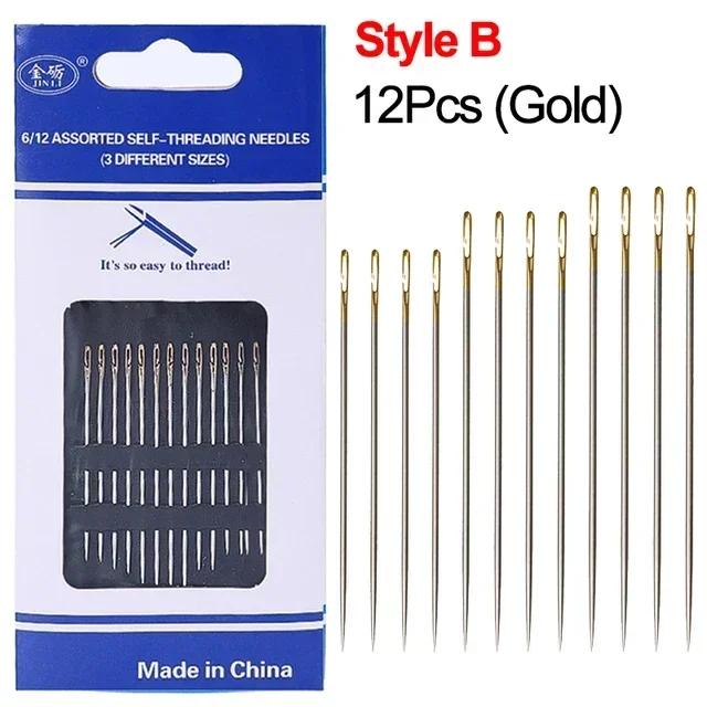 12PCS Side Holes Blind Needles Sewing Stainless Steel Elderly Needle for Sewing Household DIY Jewerly Beading Threading Needles
