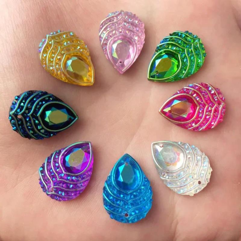DIY 40pcs 13x18mm Teardrop Sew On Rhinestones AB Colors Resin Sew On Stone Flatback 2holes for Garment Clothing -A29