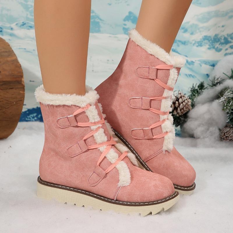 Large size snow boots for women's autumn and winter new velvet thickened lace-up warm new cotton boots for women