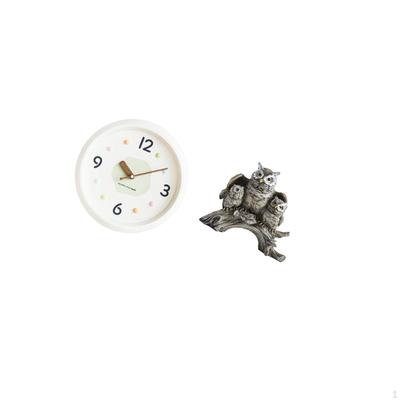 Modern Wall Clock Owl Figurines Round No Ticking Quiet Large Numerals Decorative Animal Sculpture