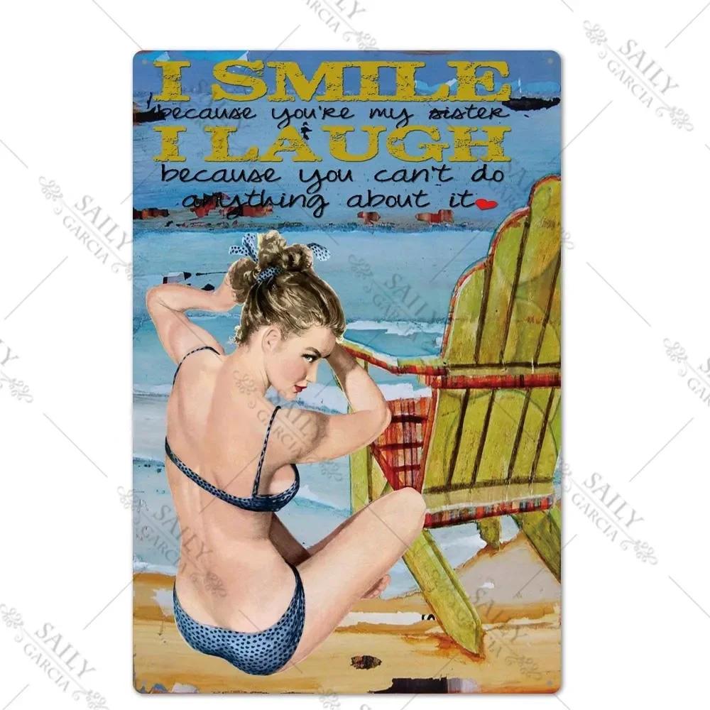 Vintage Surfing Girls Metal Sign Posters for Home Decor Fashion Art Wall Mural Bar Pub Sign Decor Metal Plate