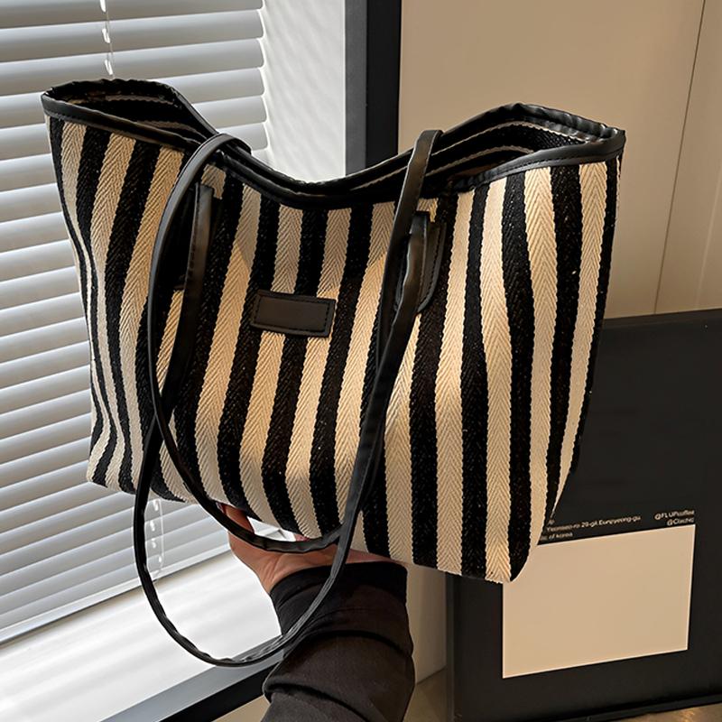 Striped Large-Capacity Casual Bag Spring And Summer Versatile Ins Foreign Style Shoulder Underarm Bag Going Out Tote Bag