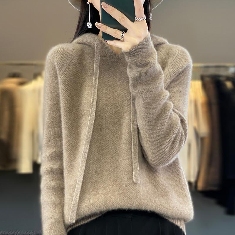The New Hooded Sweatshirt for Women In Autumn and Winter Is A Base Layer with A Knitted Sweater and A Casual Large-sized Sweater