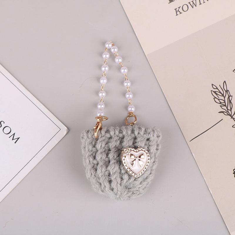 1/12 Doll Mini Knitted Shoulder Bag Pearl Chain Crossbody Bag Doll Dress Up Accessories For Dollhouse Decoration