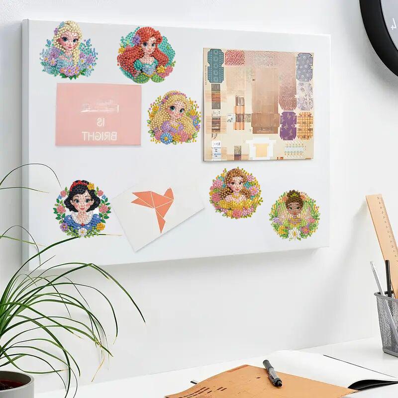 DIY Diamond Painting Refrigerator Magnets, Disney Princess Theme, Cross-stitch Round Diamond Handicraft Home Decoration Gift