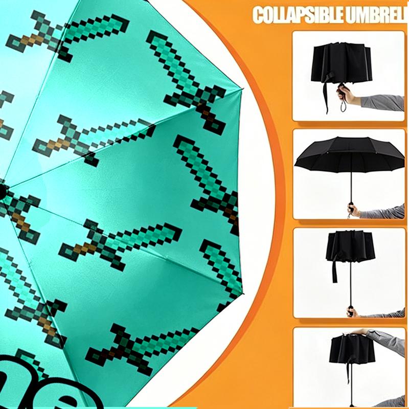 Custom Name Personalized Gamer Craft Print Umbrella, Auto Open Close, 8‑Rib Sturdy Frame, Commute Camping Hiking Use, Birthday Gift
