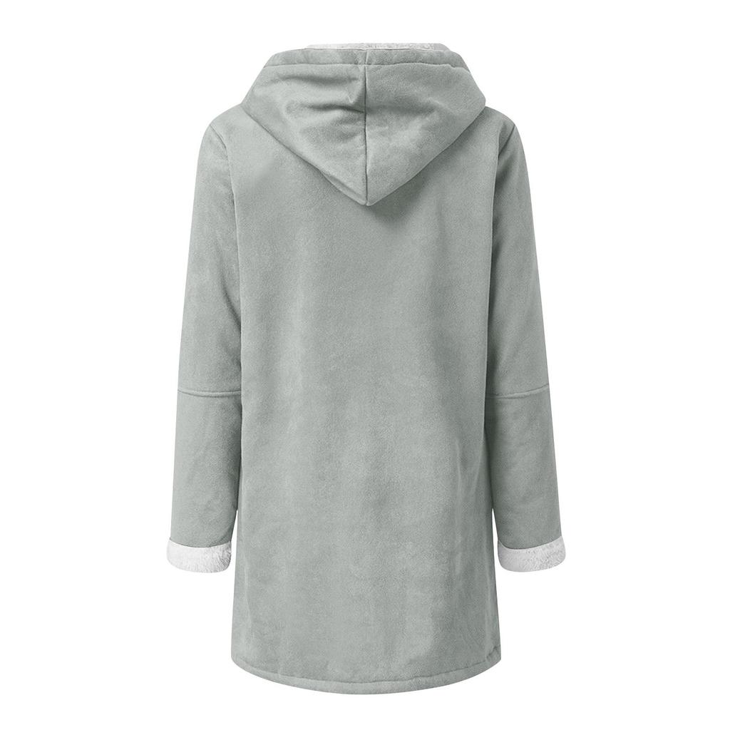 Women's Fashionable Coat Solid Color Long Sleeved Pocket Loose Button Plush Jacket