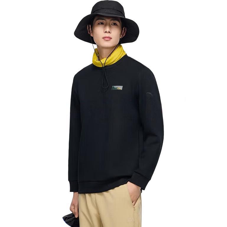 Anta Outdoor Series Printed Letter Crew Neck Pullover Sweatshirt Men Sweatshirt Basic-Black 152416706-3