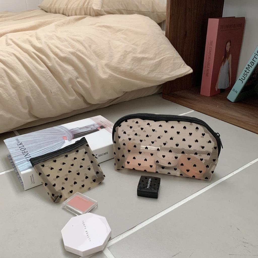 Women Love Transparent Mesh Large Capacity Portable Stationery Cosmetic Bag